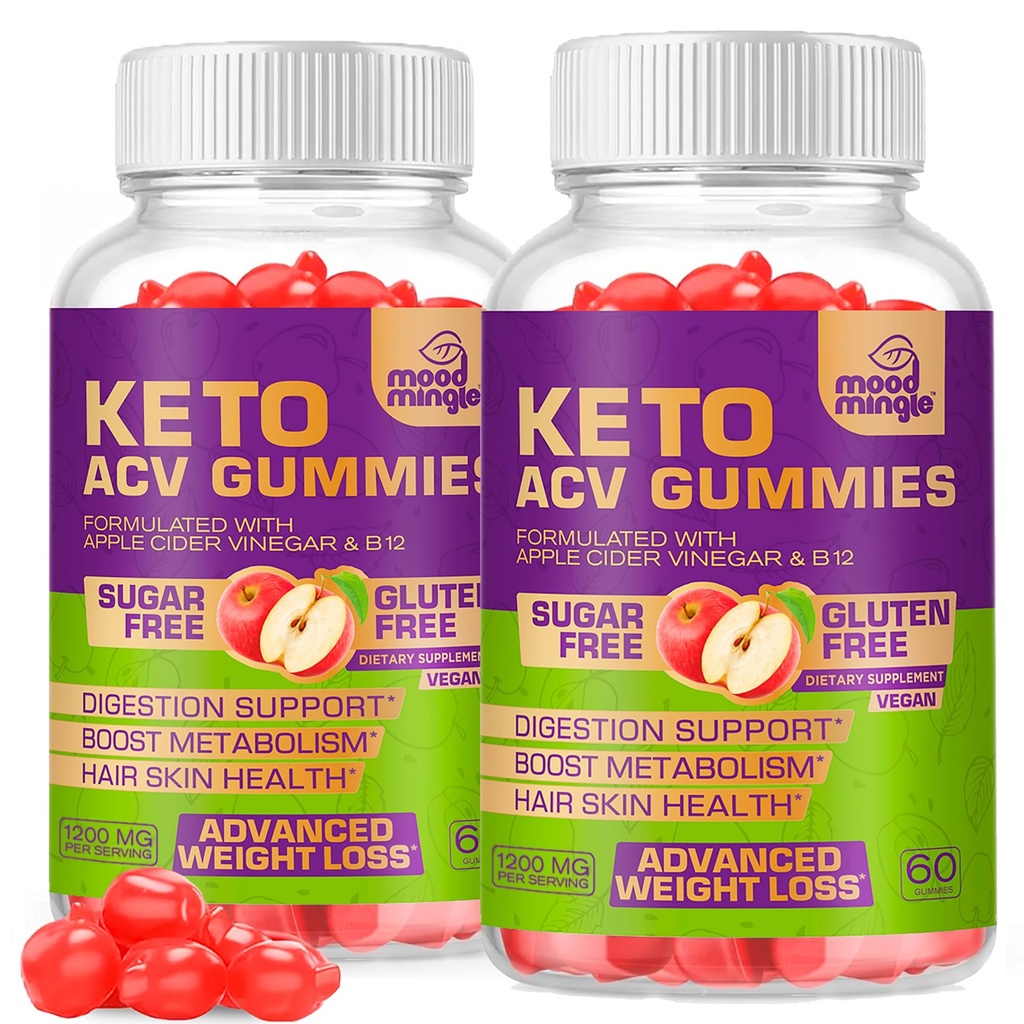 Keto ACV Gummies Gluten & Sugar-Free Apple Cidru Gumițe de Oțet pentru pierderea în greutate avansată - Rapid Fat Burner Diet Supliment pentru femei Bărbaţi - 60 Gummies (1000MG) (2-Pack)