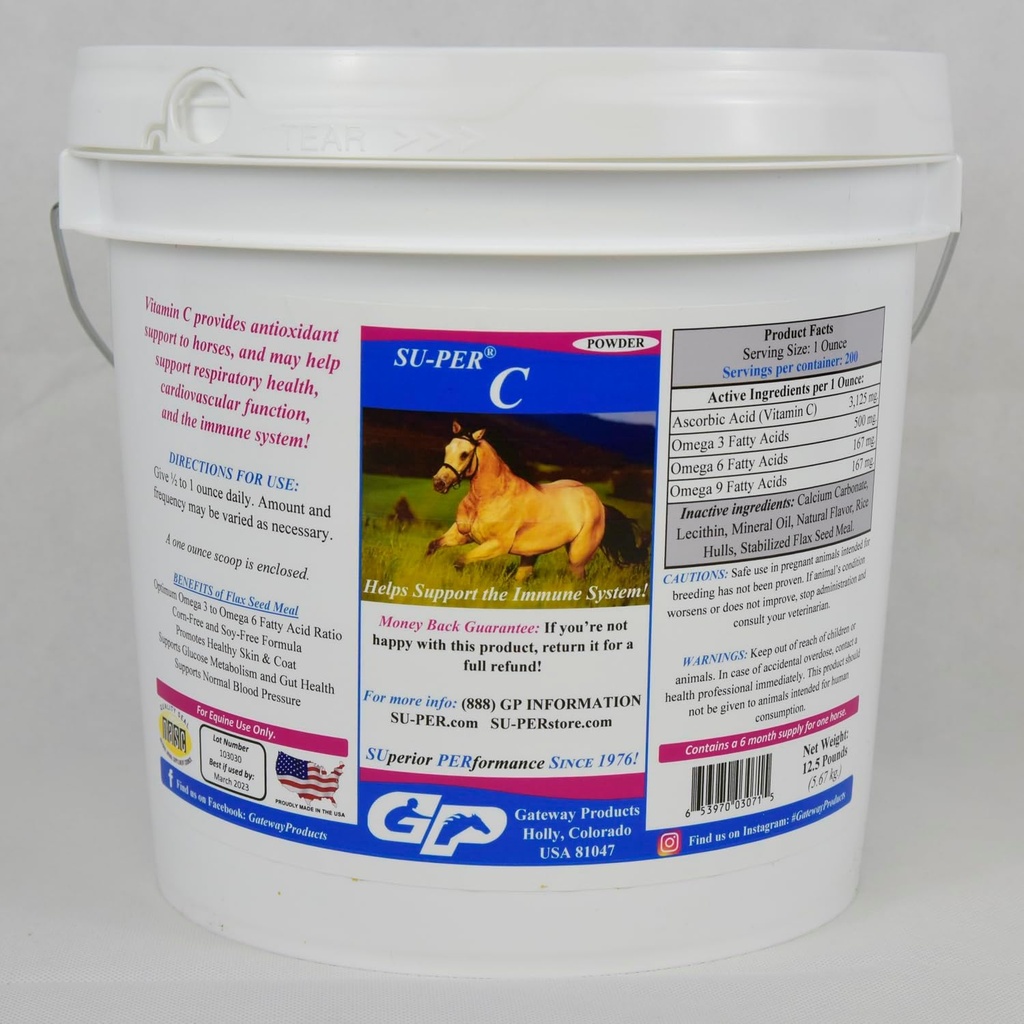 SU-PER C Vitamina C pentru cai - Equine Antioxidant & Immune Supplement - Horse Vitamins & Minerals Supplement - 12,5 Lire