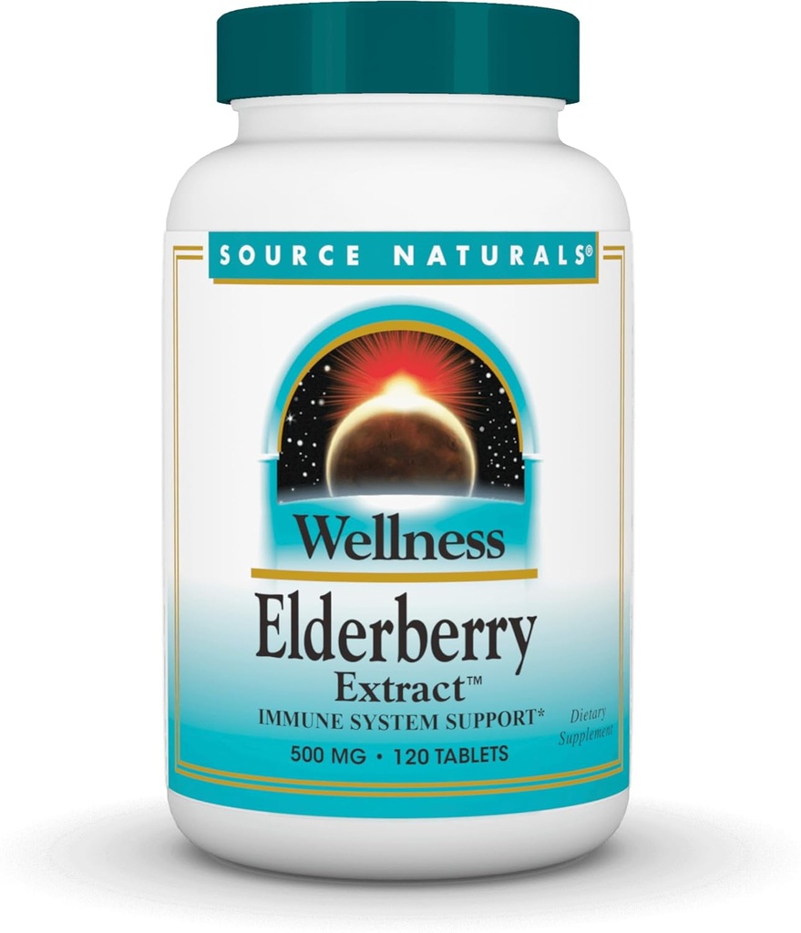Sursa Naturals Wellness Elderberry Extract pentru suport sistem imunitar * - 500 mg, 120 comprimate
