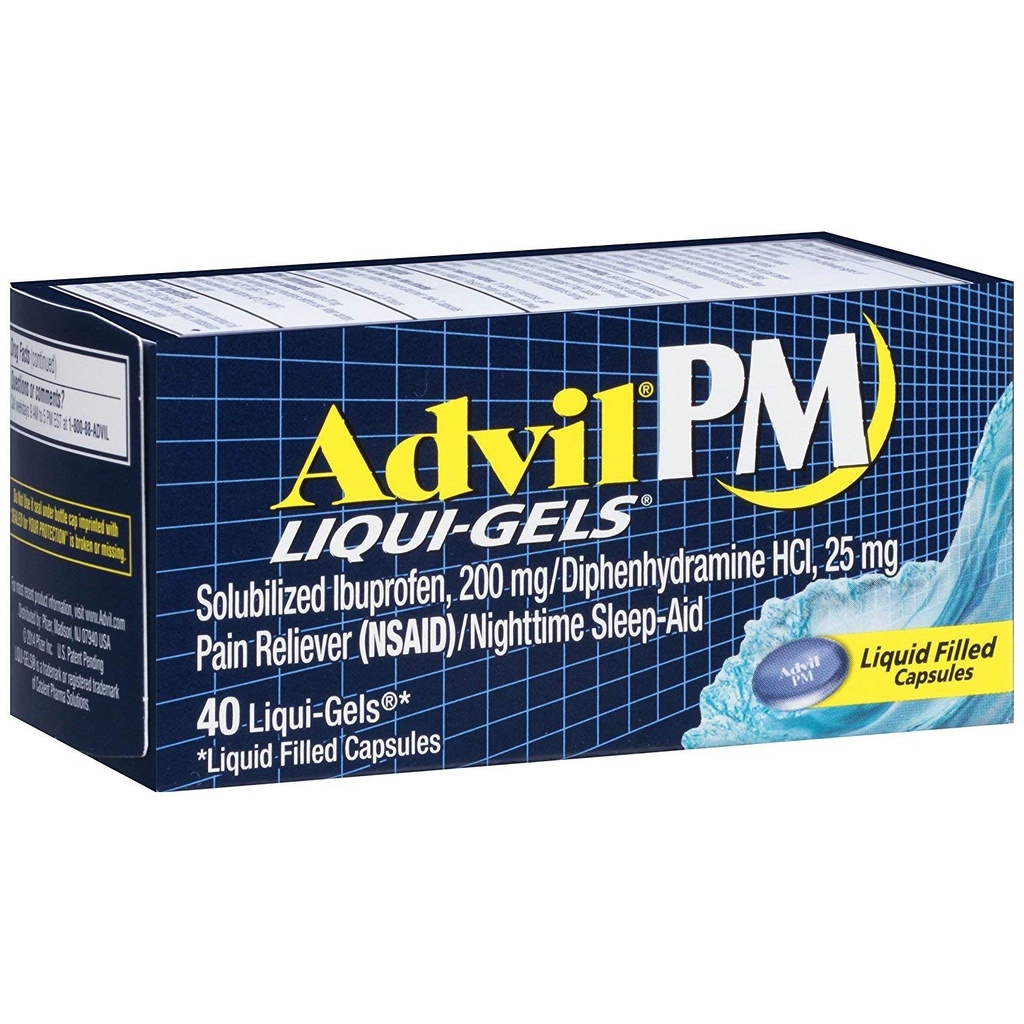 Advil PM Liqui-Gels Pain Nighttime Sleep, 40 Liqui-Gels (Pachet de 2)