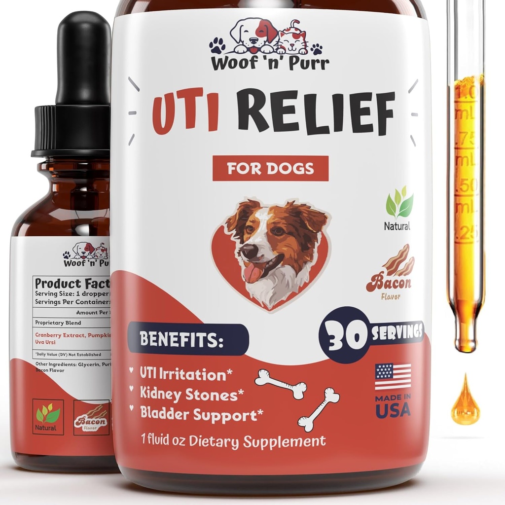 Natural Dog UTI Tratament - Dog UTI - Dog tract urinar Tratamentul infectiei cu cainele - UTI Tratamentul câinilor - UTI Supliment - UTI Cranberry Dog - Cranberry Supliment - 1 fl oz - Aroma de bacon