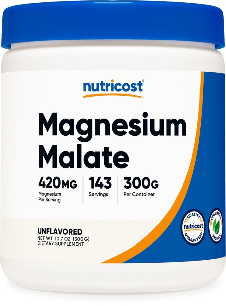 Nutricost magneziu Malat pulbere (300g) - 420 mg de magneziu per servire - non-GMO, gluten gratuit
