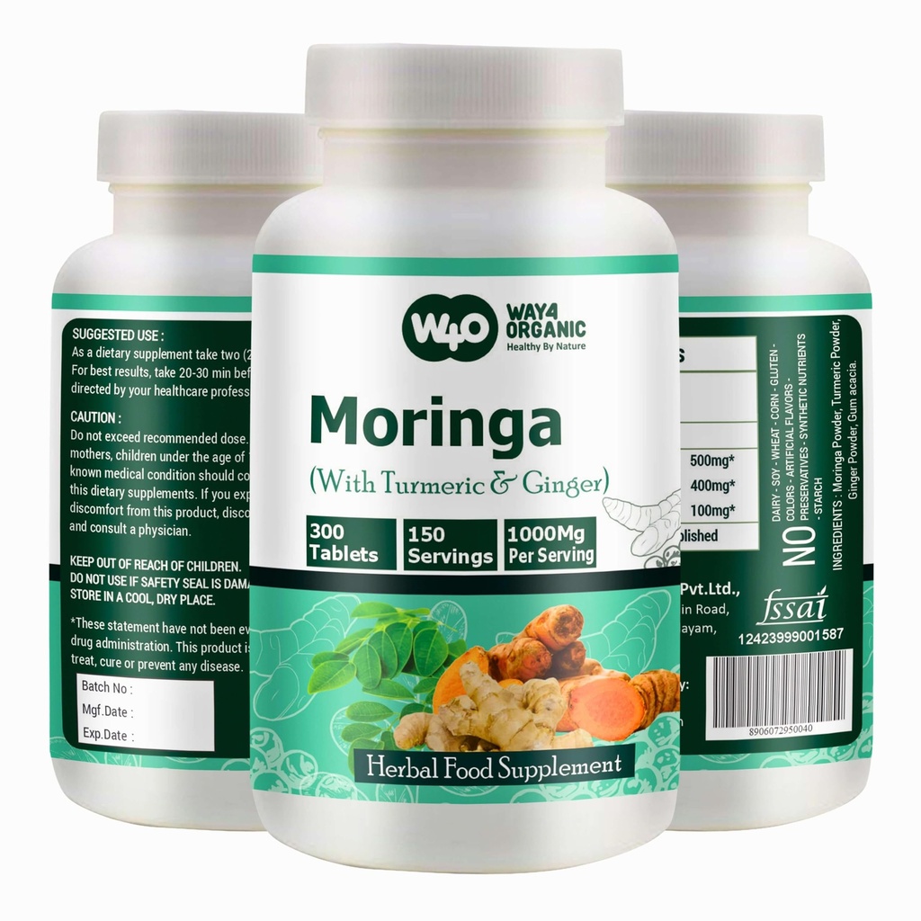 Comprimate de Moringa cu Turmeric și Ginger, 300 pastile, aprovizionare 5 lună, 150 Serving, 1000 Mg pe Serving. O capsulă cu beneficii multiple - susține sănătatea digestivă (pachet de 1)