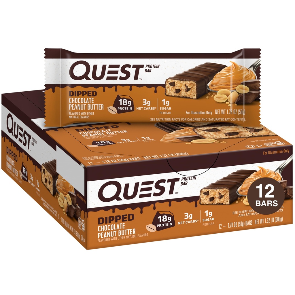 Quest Nutriție Dipped ciocolată Unt de arahide batoane de proteine, 18g Proteine, 1g zahăr, 3g carbohidrați nete, Gluten gratuit, 12 Conte