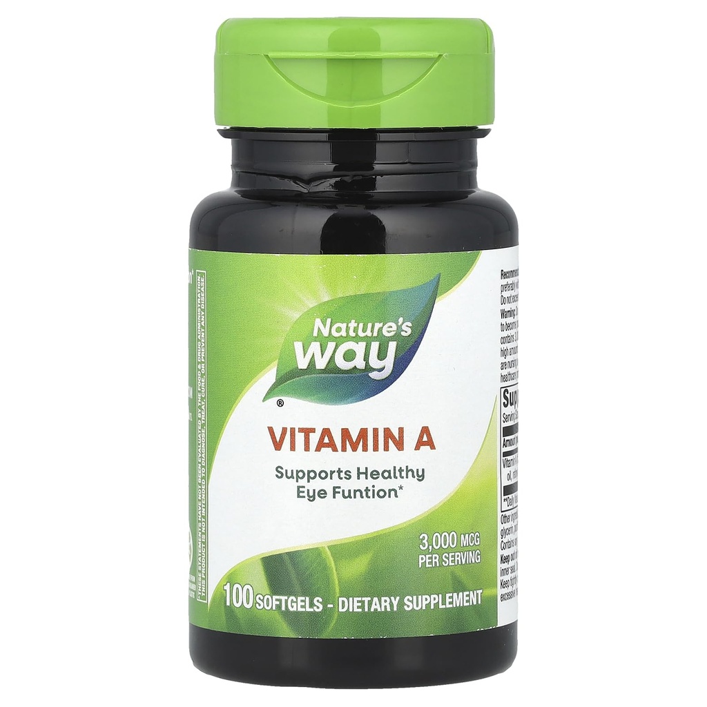 Natura's Way Vitamina A, mare potenta, suporta functia ochilor sanatosi*, 3000 mcg per Serving, 100 Softgels (Packaging May Vary)