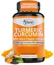 Pure Prin natura Curcumina Turmeric cu extract de piper negru 10 mg capsule, 1200 mg per Serving, organic, suport antioxidant de înaltă absorbţie (180 Conte)