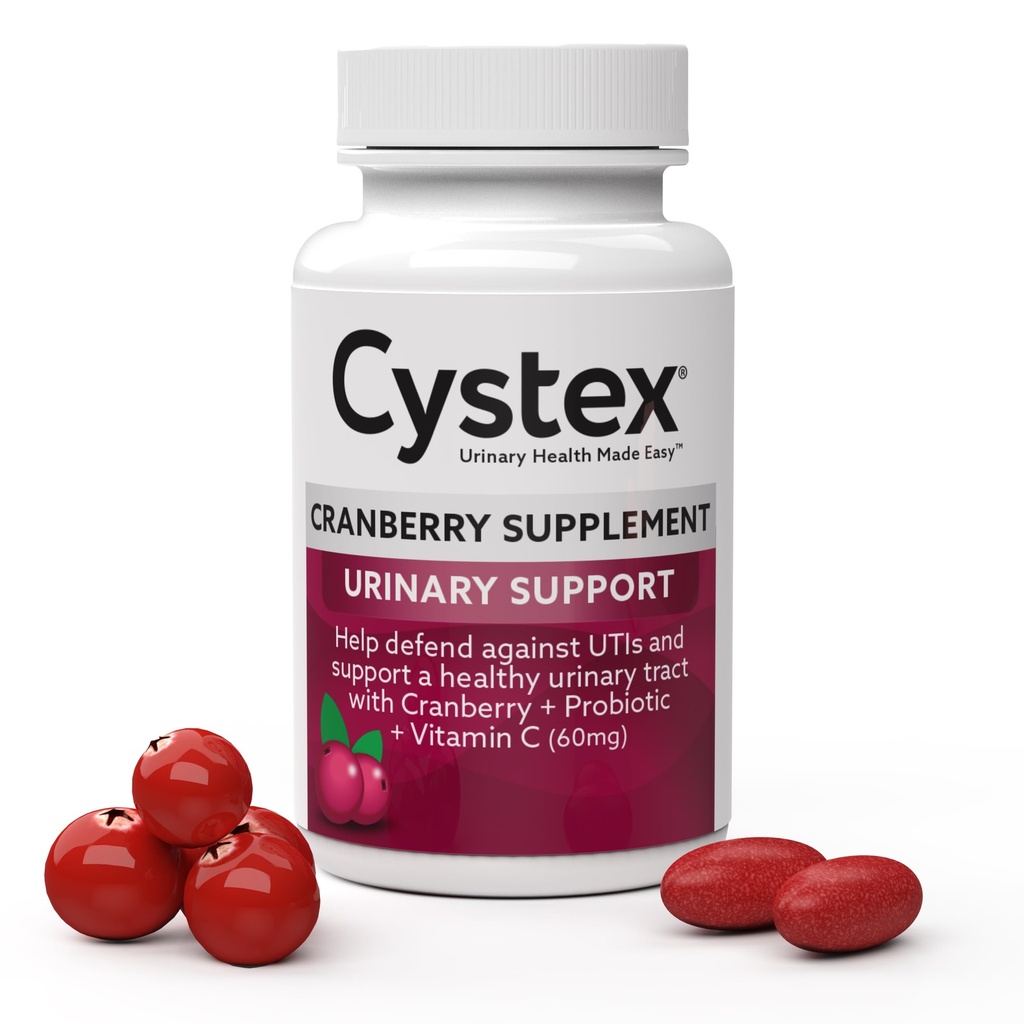 Cystex Cranberry Suplimentul de sănătate urinară - 3-in-1 UTI protecție cu Probiotice, Prebiotice, & Vitamina C - Sprijină pH-ul vaginal, Yeast Echilibru, & Sănătate urinară - Rapid-Acționând - Zahăr-Free - 75-Count