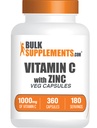 BulkSupplements.com Vitamina C cu capsule de zinc - vitamina C 1000mg & Zinc 15mg, pentru suport imun - Vegan, 2 capsule per Serving, 360 Veg Count (Pachet de 1)