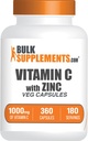 BulkSupplements.com Vitamina C cu capsule de zinc - vitamina C 1000mg & Zinc 15mg, pentru suport imun - Vegan, 2 capsule per Serving, 360 Veg Count (Pachet de 1)