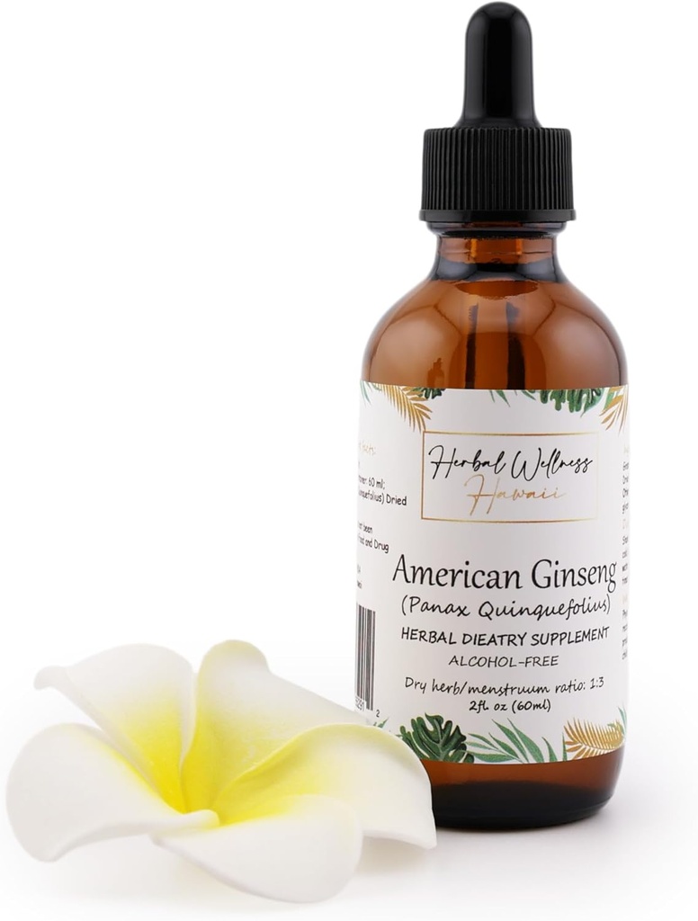 Extract lichid american de ginseng (Panax Quinquefolius) - Supliment alimentar pentru energie și sprijin pentru imunitate, Glicerină vegetală organică, 2 Fl.oz