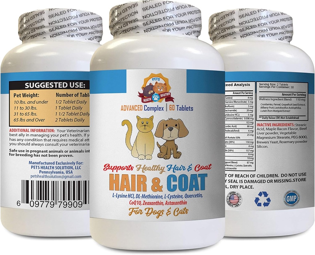 Cat Piele si Coat Treat - Animale de companie Boost păr și haină - pentru câini și pisici - Suporturi sănătoase unghii de păr piele - Supliment de vitamine pentru pisici - 1 flacon (60 comprimate)