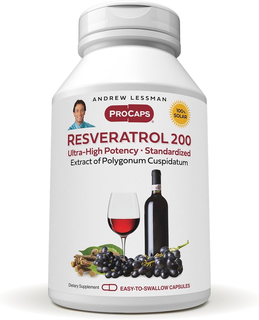ANDREW LESSMAN Resveratrol-200mg - 30 capsule - Vinul roșu benefic, în mod natural rezultatul antioxidant, fără alcool. Aditivi liberi