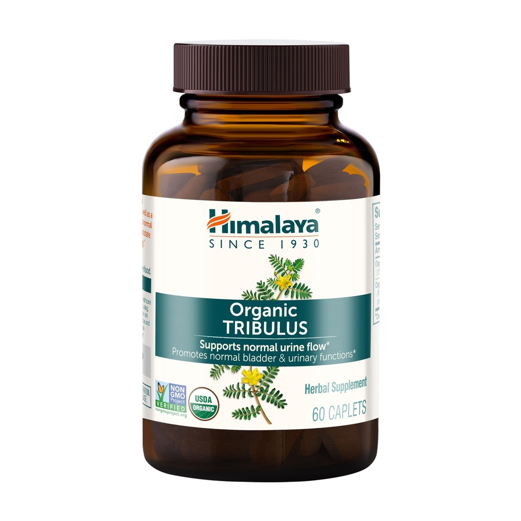 Himalaya Organic Tribulus Terrestris - Herbal Supplement for Bladder Control, Masculin Endurance, Prostate, și Libido Support - Vegan, Non-GMO, Gluten Free, 688 mg, 60 Caplete