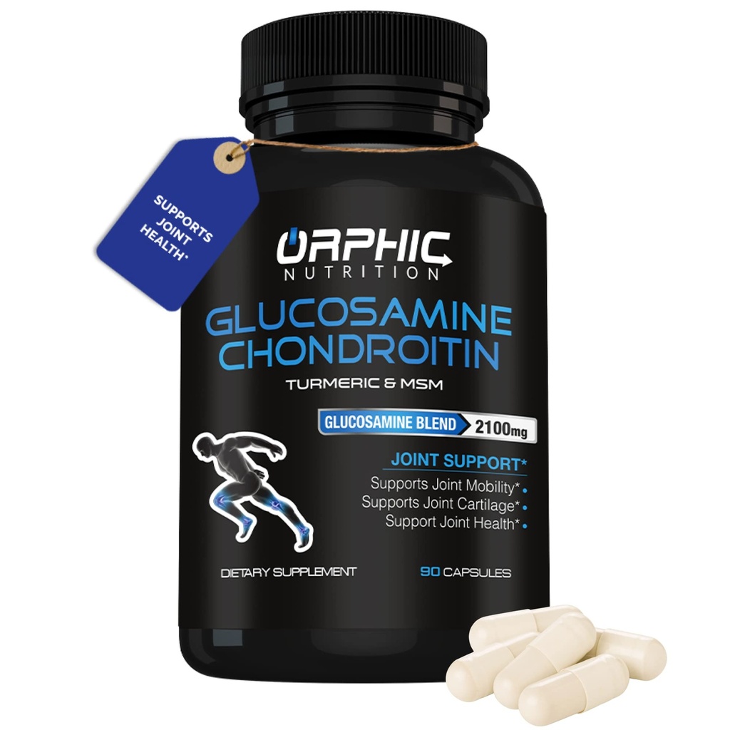 NUTRIŢIE ORPHIC Glucosamină Chondroiting MSM 2100MG (90 Caps) - Supliment de sprijin comun pentru bărbaţi şi femei* - Sprijină Cartilage şi Mobilitate în comun