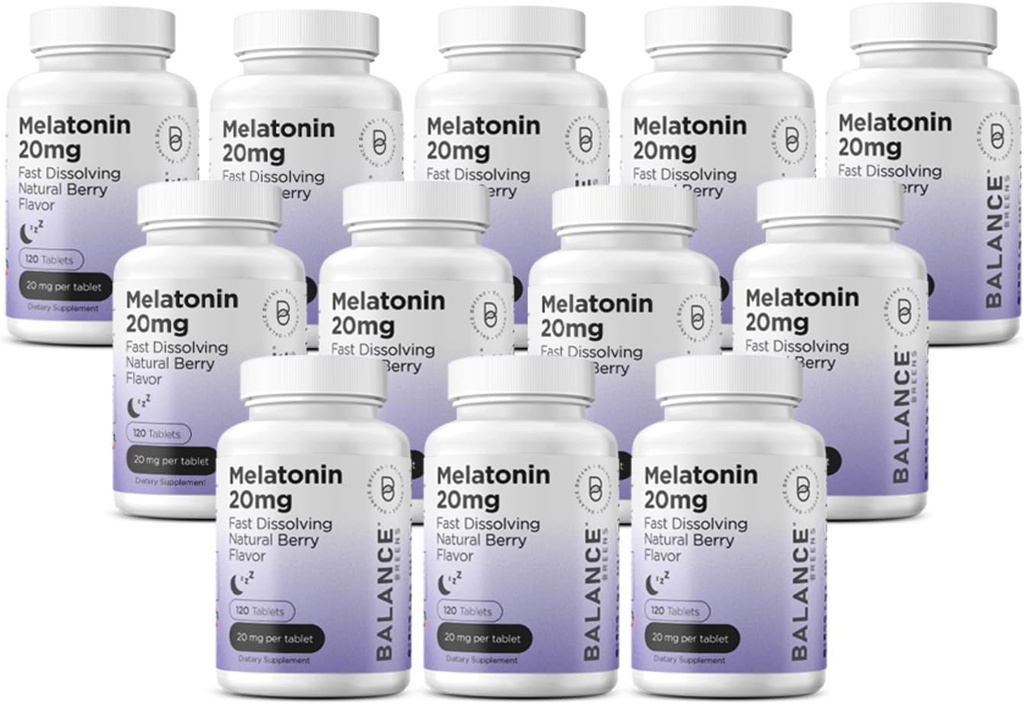 Balancebreens Melatonina 20mg comprimate rapid dizolvare - mare potenta, acţionare rapidă, suport de somn natural - Ajutoare de somn pentru adulţi - non-Groggy, Formula fără medicamente - 120 pastile de dormit