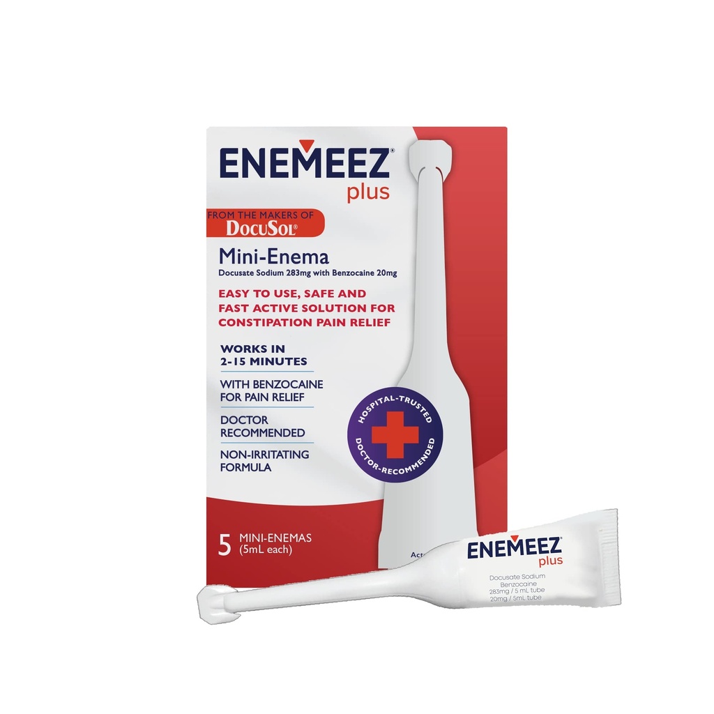 Enemeez Docosol Plus Docusate Enema de sodiu - Clear 5 ml, 5 Conte, Fast-Actioning pentru constipație