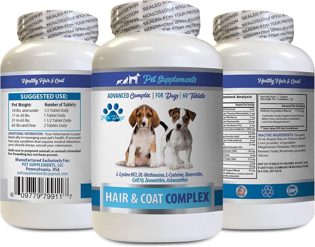 Piele de câine și suplimente de haine - câini Complex de păr și haină - Advanced Skin Relief - bun pentru unghii - Vitamina câine e - 1 flacon (60 comprimate)