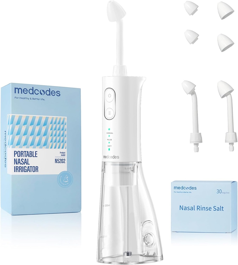 Neti Pot Clătire Sinus, Sistem de irigare Nasal fără fir Sistem de clătire Nasal Sticla Cleaner Masina, Electric Sinus Clătire Sistem Kit pentru Sinus Relief & Nasal Care 30 Poduri de sare (Large)