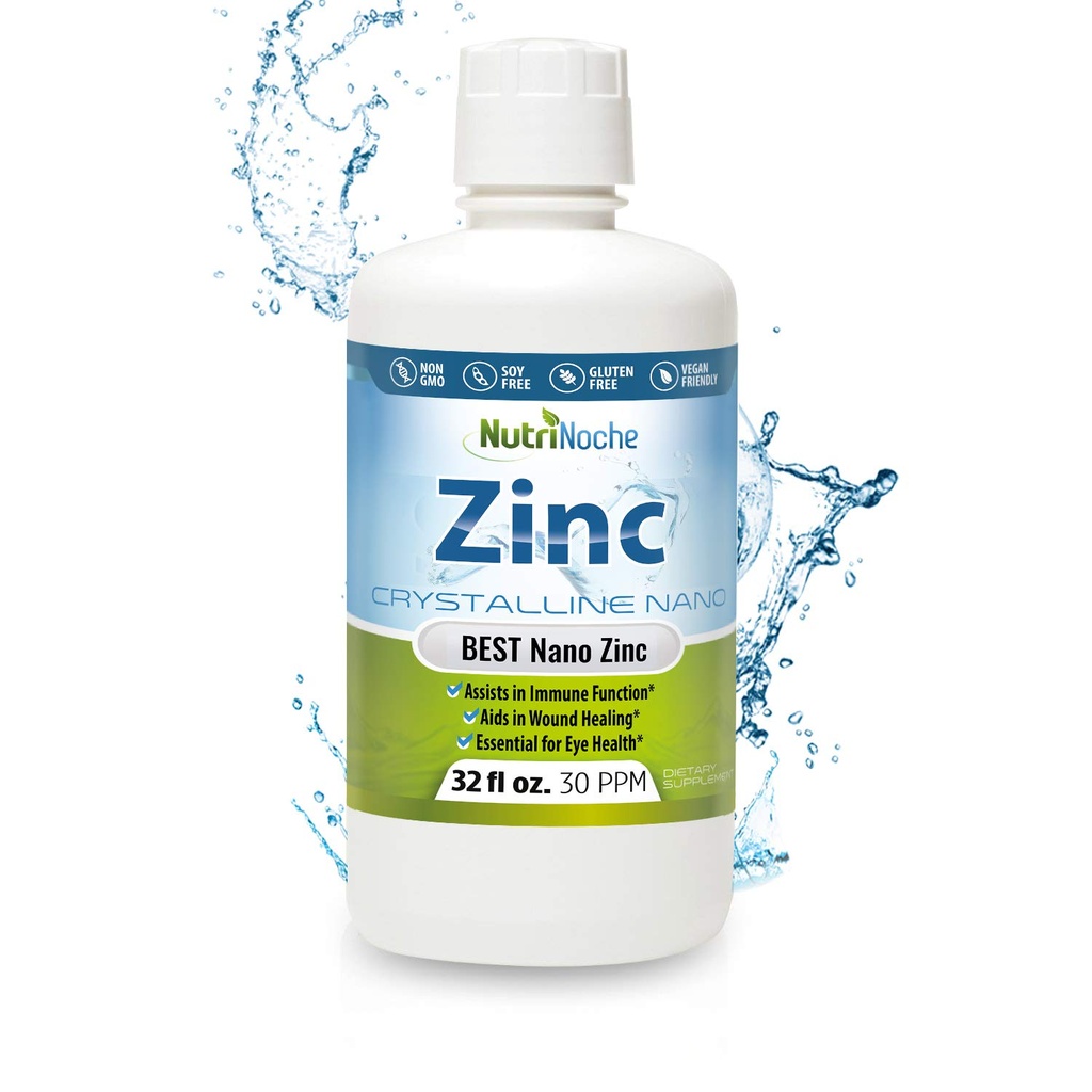 Supliment de zinc lichid de Nutrinoche: Picături lichide organice - Zinc ionic și Picolinat Alternative - 99.99% Ultra pure de cristal Nano Particule - pentru adulți și copii - (32 oz)