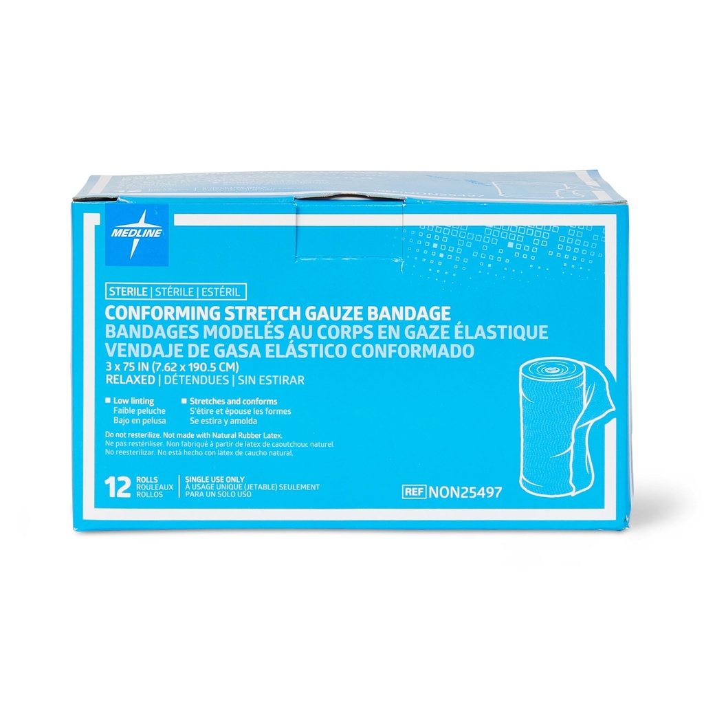 Medline Sterilă Conformare Bandaje de tifon, 3" x 75," Ideal pentru Îngrijirea Rănilor, Pachet de 96
