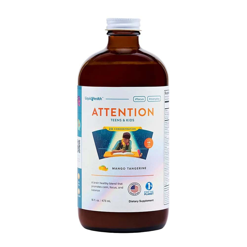 LICHIDHEALTH Atenție Multivitamine lichide pentru copii și adolescenți - Îmbunătățește păstrarea memoriei, concentrare, concentrare, stare de spirit, relaxare și calmare - Made in the USA, Great Gust, Vegan, Sugar-Free (16 oz)