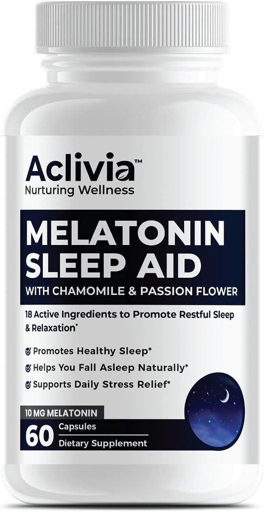 Super Putere Melatonina 10 MG capsule, musetel, flori de pasiune & Lămâie Balsam, somn Ajutor pentru a vă ajuta să se încadrează în somn natural şi trezi reîmprospătat, non-habit de formare, 60 capsule