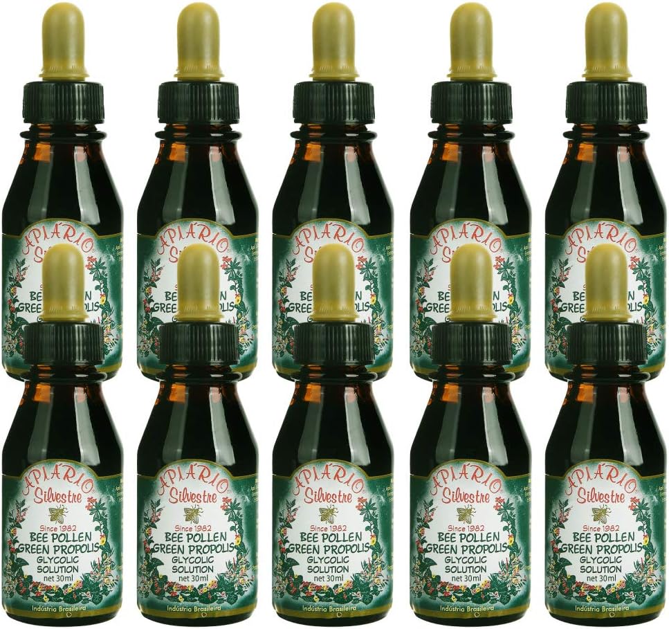 Distribuitor oficial - 10 sticle de Apiario Silvestre Bee Polen & Brazilia Green Bee Propolis Liquid - Glicolic Extract-Non Alcoolic, Wax gratuit, Sugar Free