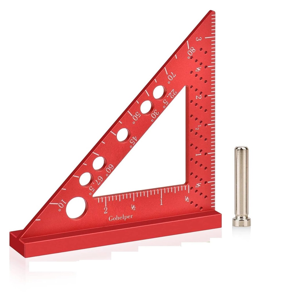 Piata Carpenter, Piata Triunghiului Mic, Small Square Ruler de 90 de grade, Scula de masurare a lemnului cu Miter Angle Pin fix (Red)