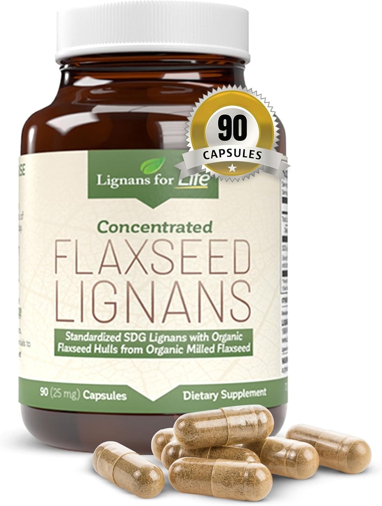 Lignans For Life Flaxseed and SDG - Omega 3 Fatty Acids, Fiber Antioxidants - Helping Shiny Coat, Digestive and Heart Health, 25mg, 90 Capsule, 1 Pack