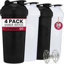 GOMOYO 4-Pack - 28 Ounce Proteine Shaker Sticla pentru amestecuri, 4xWire Whisk, Leak Proof Suplimentul de vrac Mixuri și Cupe de Shaker înainte de lucru, Spălător de vase de siguranță & BPA gratuit, negru și alb