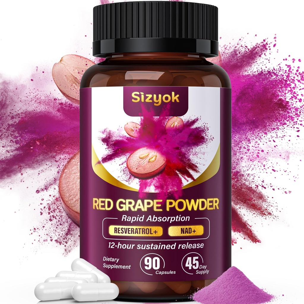 Piceid Resveratrol Supliment și Regenerator de celule NAD+, supliment de oxid de azot, suport de sănătate cardiacă, fluxul sanguin, producția de energie celulară & metabolice, Red Grape Powder, 45 zile de aprovizionare
