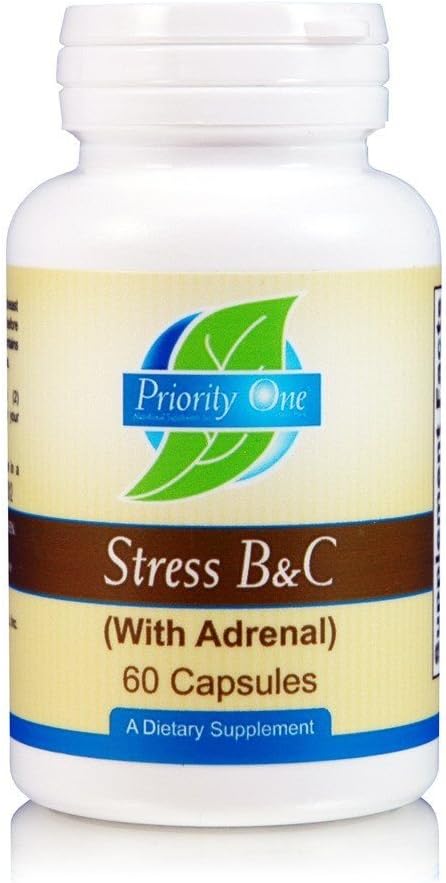 Priority One Vitamine Stress B & C 60 Capsule - B Complex cu Whole Gland Adrenal pentru a sprijini nervi sanatosi, piele, ochi, gastro-intestinale, și funcțiile creierului. *