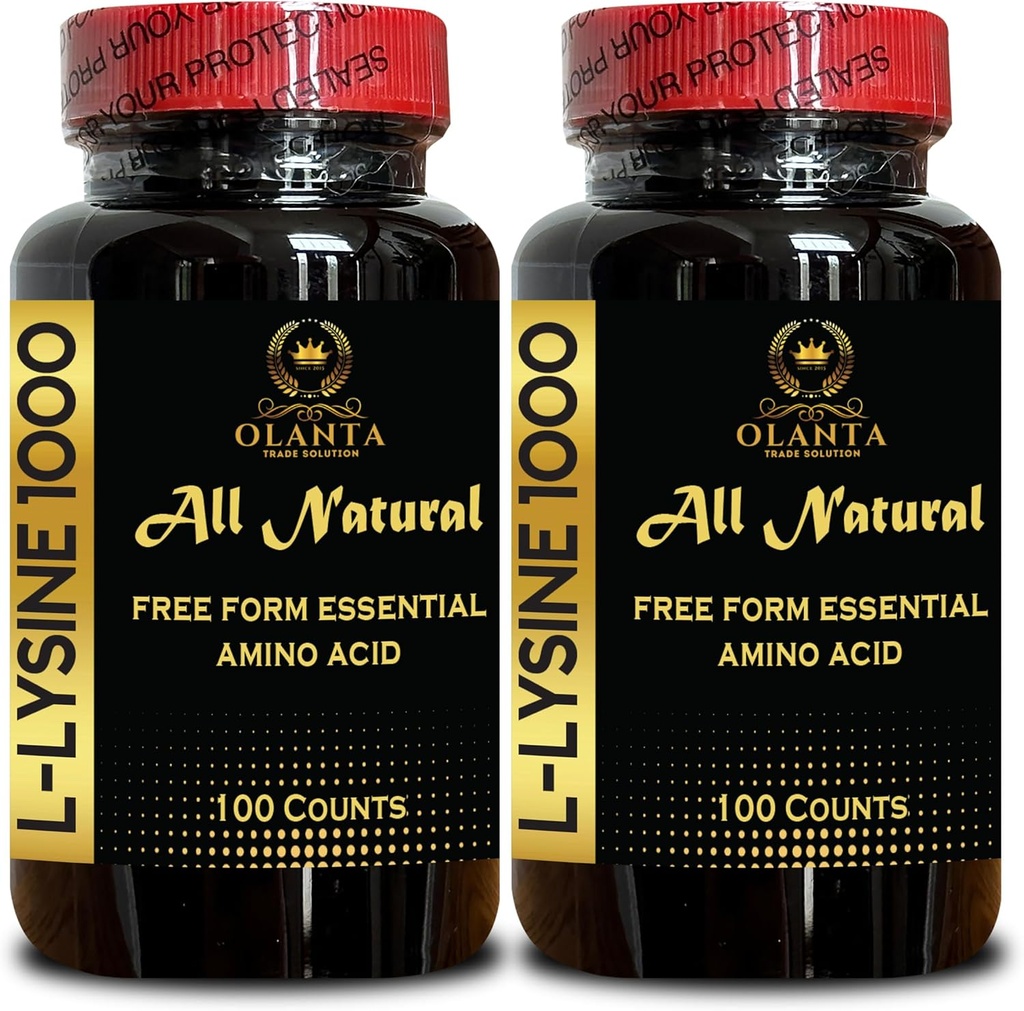 L-LYSINE 1000 mg Free Form Amino Acid Essential - Lip Health, Lysine Supplement L-Lysine 1000mg, Essential Amino Acid Supplement for Immune Support & Gum, Gluten Free - 2 Flacoane 200 Counts