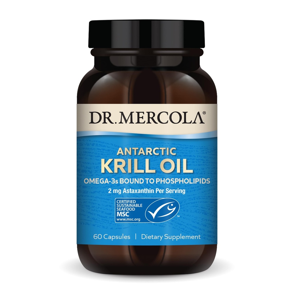 Dr. Mercola Antarctica Krill ulei - 1000 mg - Omega-3 Supliment cu EPA & DHA - Sprijină creierul, inima, comun și sănătatea imună - OMG-free, gluten-free și soia - 60 capsule (30 Servings)