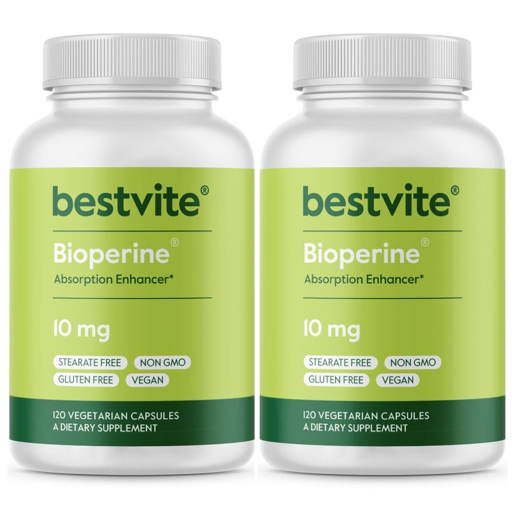 Bioperine 10mg (240 Capsule vegetariene) (120 x 2) - Nu Steares - Vegan - Non OMG - Gluten gratuit - Îmbunătățitor de absorbție