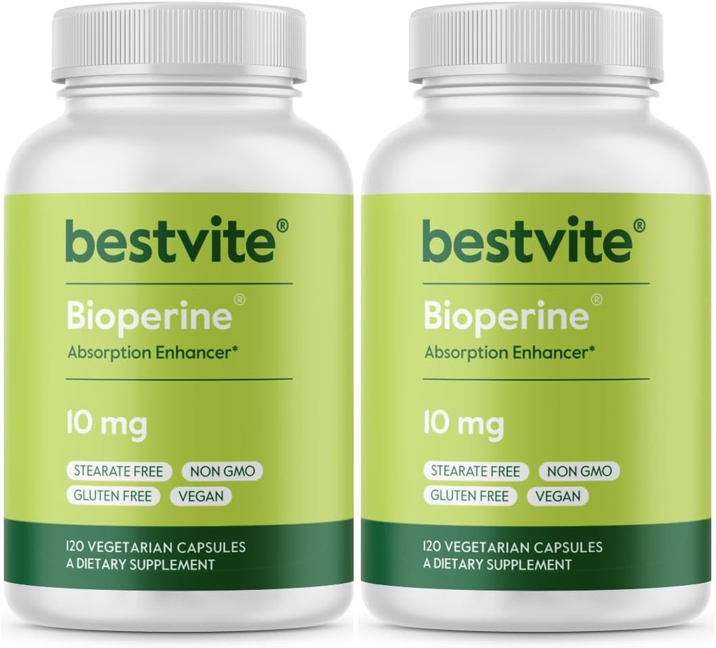 Bioperine 10mg (240 Capsule vegetariene) (120 x 2) - Nu Steares - Vegan - Non OMG - Gluten gratuit - Îmbunătățitor de absorbție