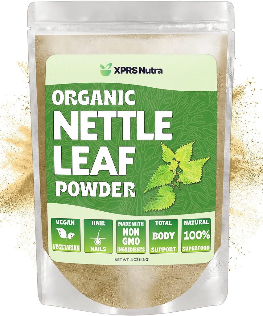 XPRS Nutra Organic Nettle Leaf Powder - Premium USDA Organic Stinging Nettle Powder for Hair and Nails - Vegan Friendly Energy Boosing Stinging Nettle Leaf (4 oz)