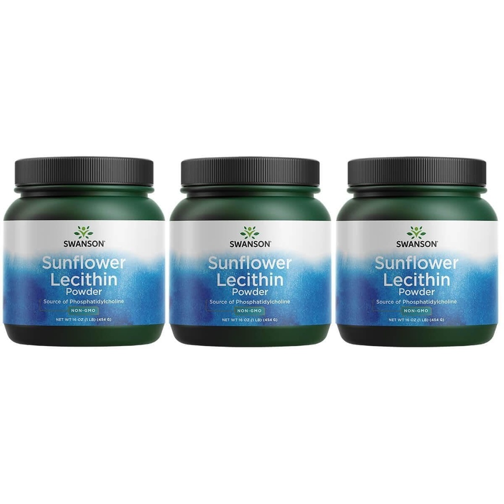 Swanson Floarea-soarelui Lecitină Brain Health Sistem nervos Suport non-GMO Vegetarian fără soia 16 oz (1lb) 454 gram pulbere (3 ambalaj)