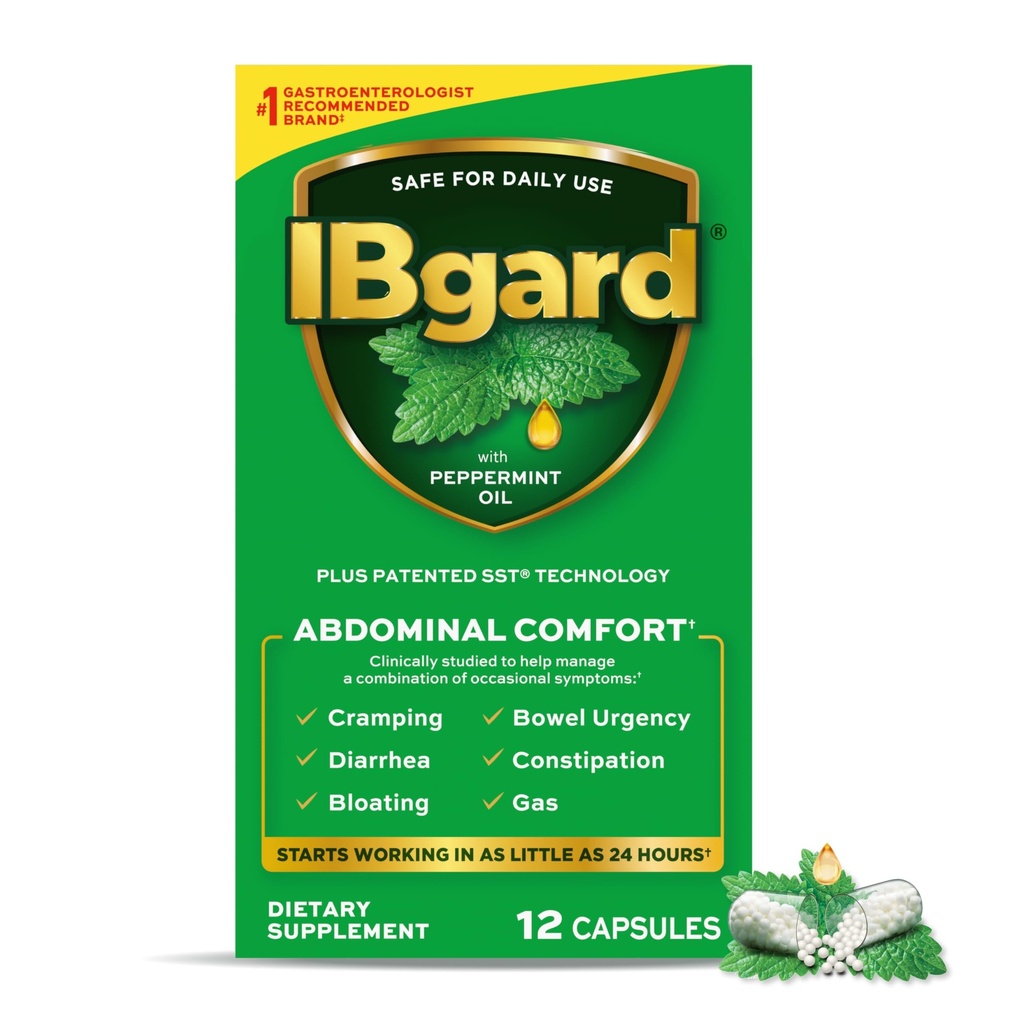 Suplimentul IBgard pentru sănătate, capsule de ulei de mentă pentru confort abdominal, 12 capsule