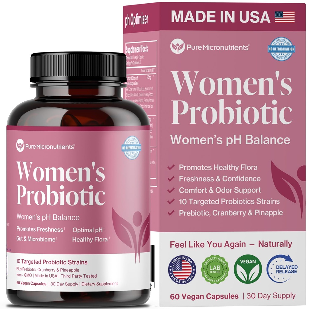 Pure Micronutrients pH Balanta Probiotice vaginale pentru femei - Odor & Itch Support - Pastile de sanatate vaginale cu cranberry, Lactobacillus & Prebiotice - Feminine Wellness supliment zilnic - 60 capsule