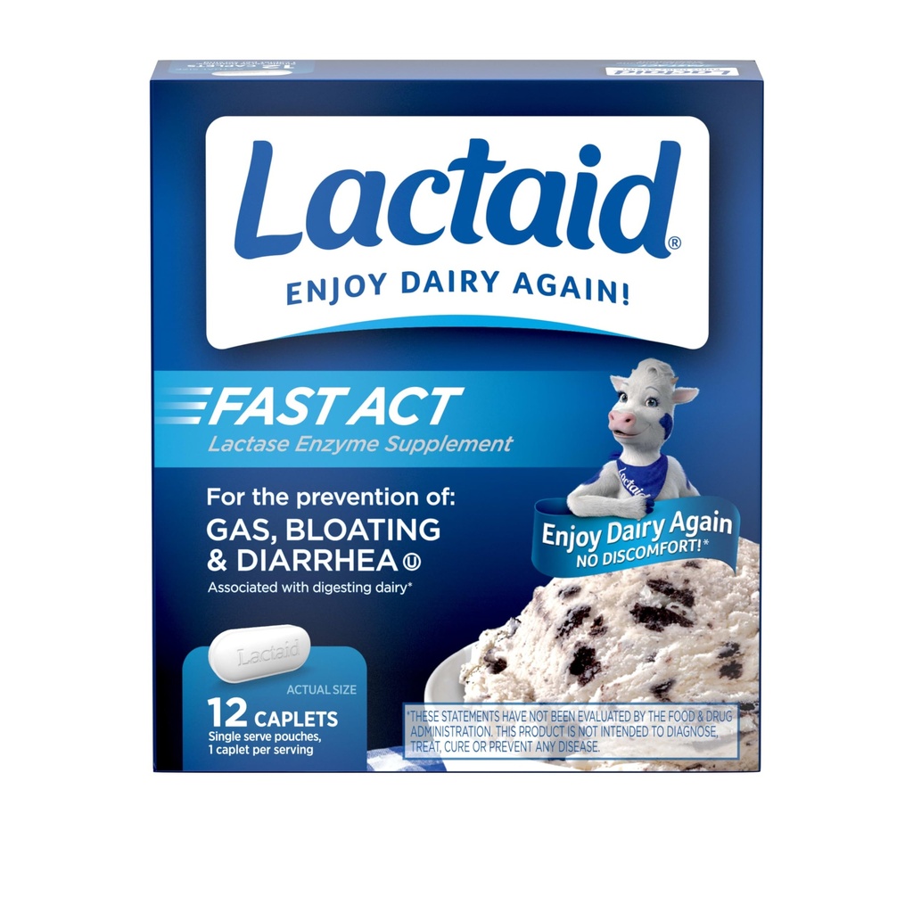 Act rapid Lactaid Lactoză Intoleranță Caplete de relief cu Lactase Enzyme pentru a preveni gaz, Blooting & Diaree Datorită sensibilităţii la lactoză, Ideal pentru Travel & On-The-Go, 12 cutii de 1-Count