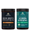 Nutritie antica Pudră de proteine de Broth Bone, Caramel sarat, 20 Serviri + Supergreen organice pulbere, aroma verde, 25 Serviri