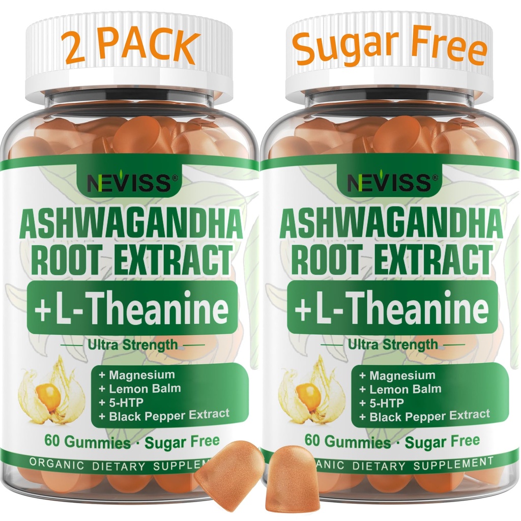NEISS Ashwagandha Gummies 2000mg, Feel Refroshed, Plus Brenda proprie cu L-Theanine, 5-HTP, Lemon Balm, Magneziu pentru calm, Zzzs & Suport de relaxare, 120 Conte