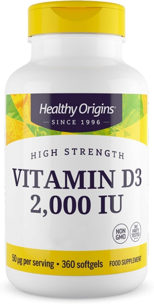 Origine sănătoasă Vitamina D3 1000 UI (non-GMO), 360 Softgels