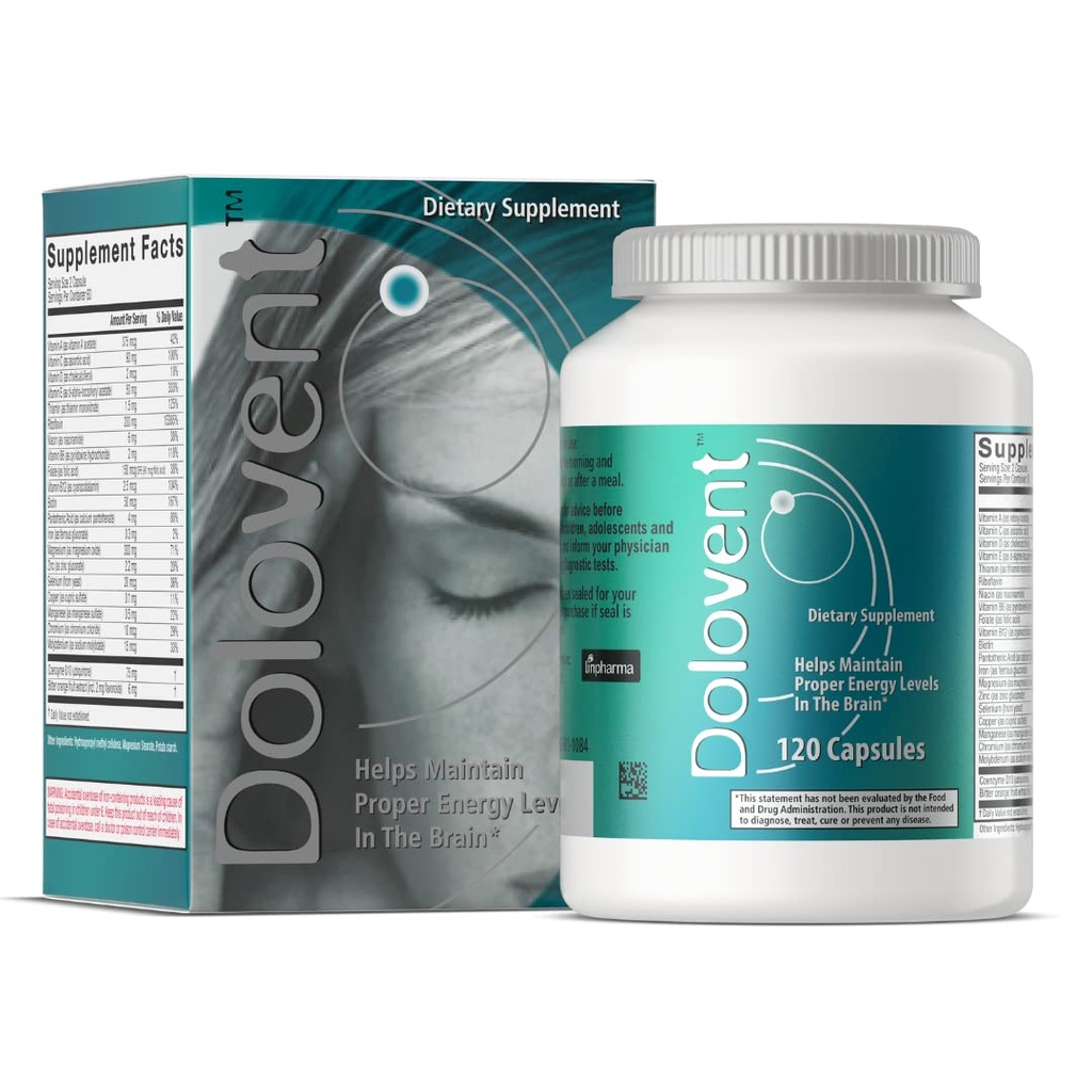 Dolovent - Relief natural de migrenă cu magneziu pentru migrene, vitamina B2 400mg, CoQ10 - Supliment alimentar pentru sănătatea creierului - 1 flacon