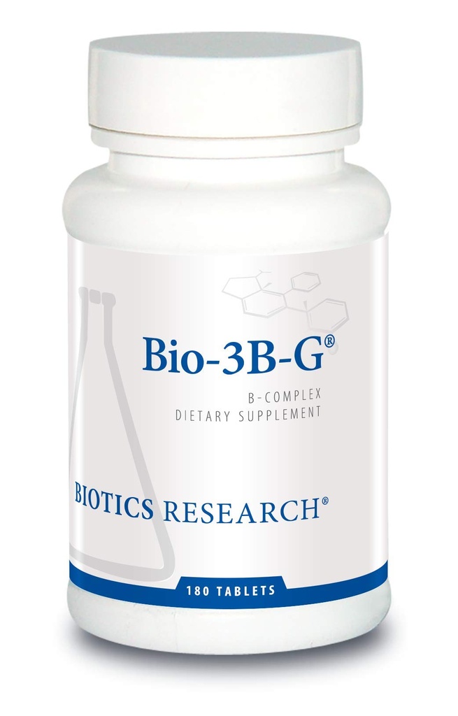 Biotice de cercetare Bio-3B-G Vitamina B Complex, Vitamina B Supliment complex pentru stres, energie și sănătate adrenală Gluten gratuit 180 comprimate