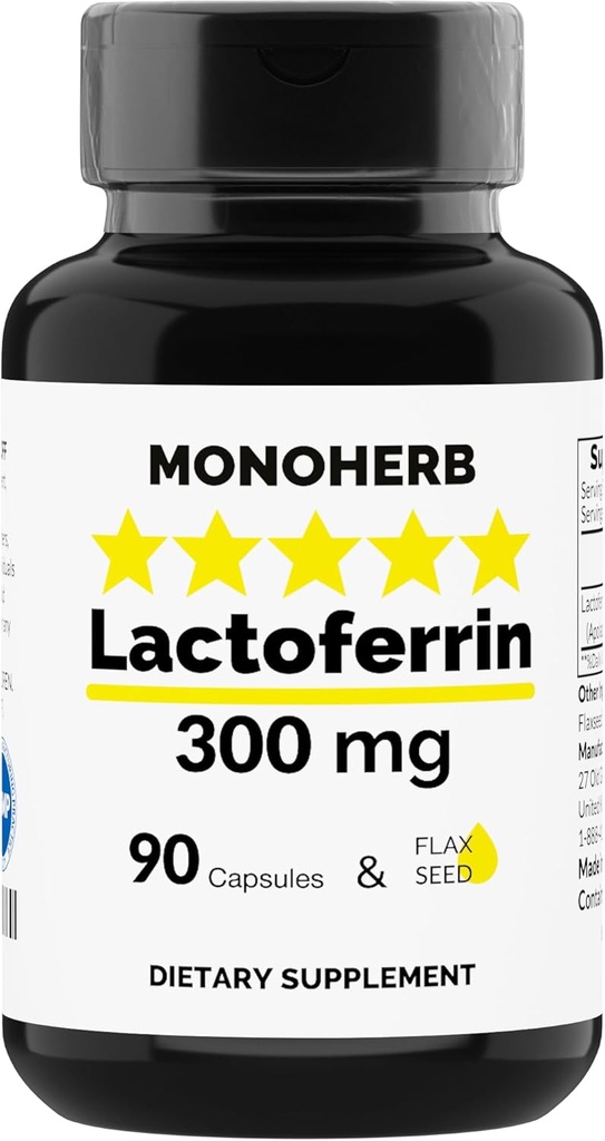 MONOHERB Lactoferrin 300 mg per Capsule - 90 Vegetarian Capsules - Made in USA