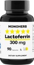 MONOHERB Lactoferrin 300 mg per Capsule - 90 Vegetarian Capsules - Made in USA