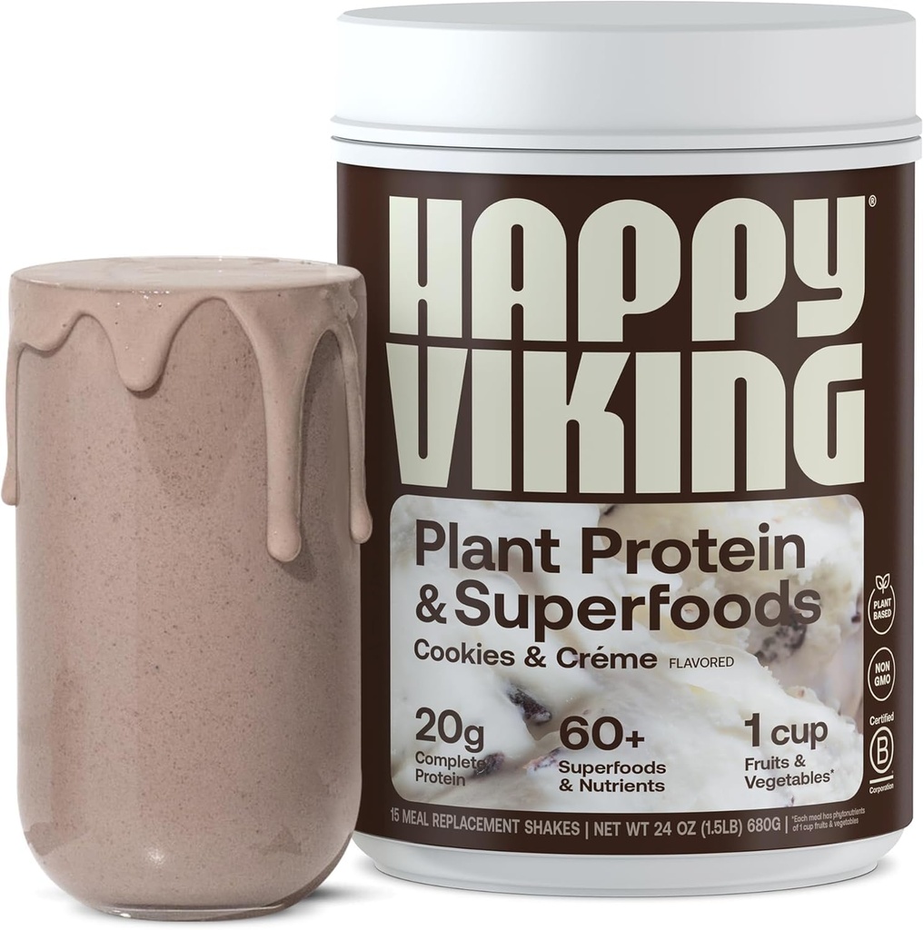 Happy Viking Cookie-uri și Cream Plant Proteine Powder, Creat de Venus Williams, 20G Proteine, Low Carb, Keto, Vegan, Gluten-Free, Non-GMO, Superfoods, Complete Meal Replacement, 1 Canister