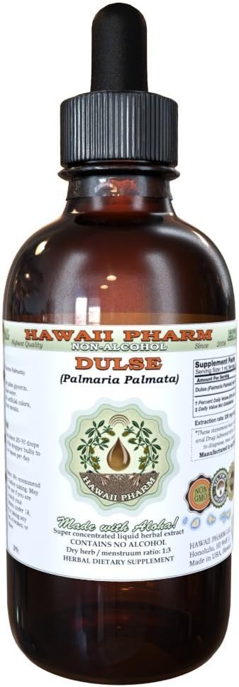 Dulse Alcohol-Free Liquid Extract, Dulse (Palmaria Palmata) Dried Leaf Glycerite Hawaii Pharm Natural Herbal Supplement 2 oz